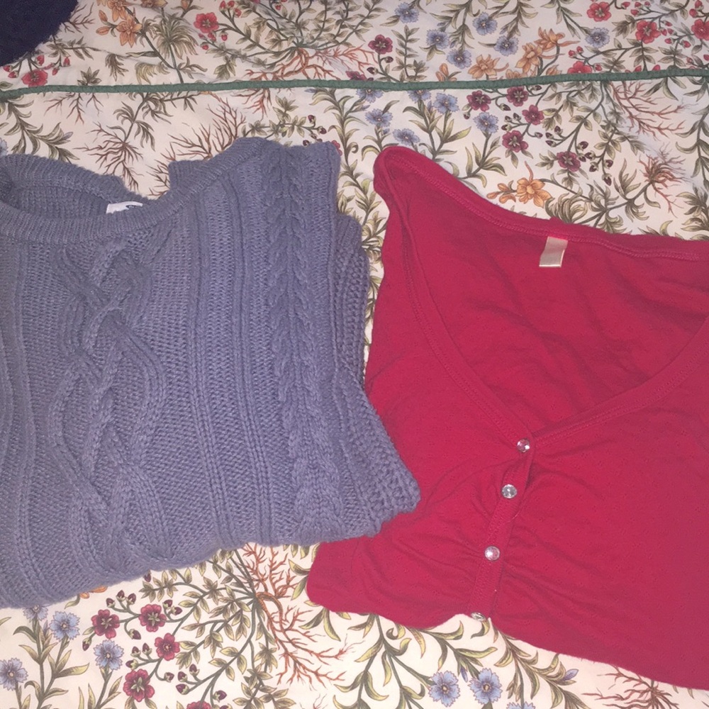 Old navy  gray/blue sweater and cranberry shirt both large